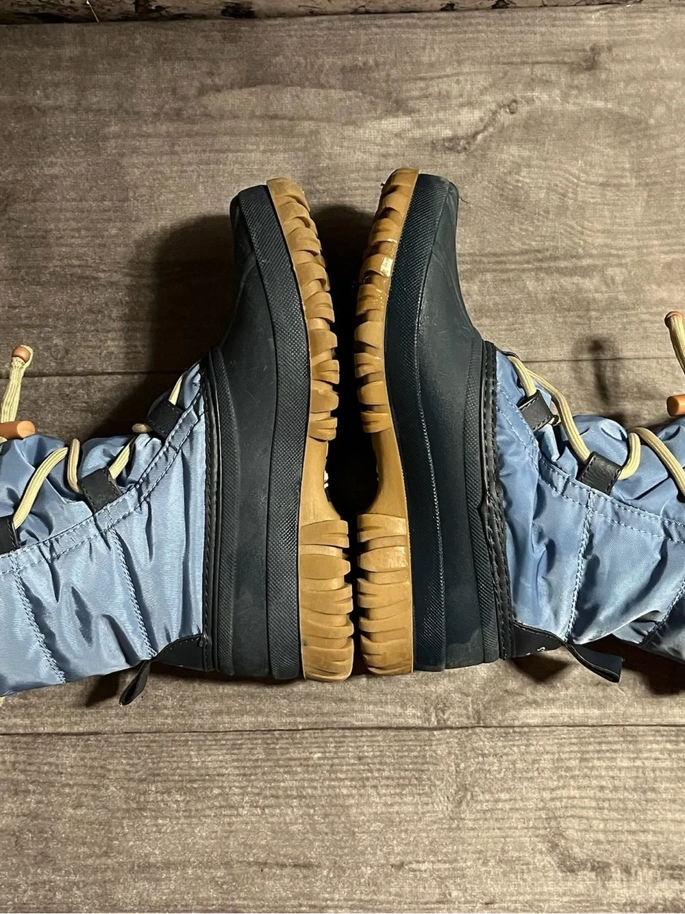 Cinch Kids Waterproof Winter Boots in Blue and Tan with Faux Fur Cuff